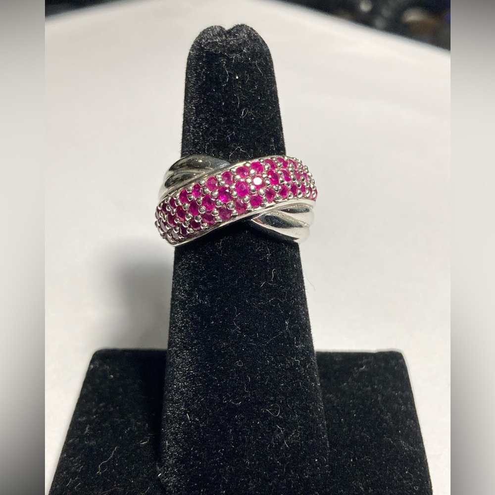 Pranda Sterling Silver Ruby Pave Crossover Ring - image 2